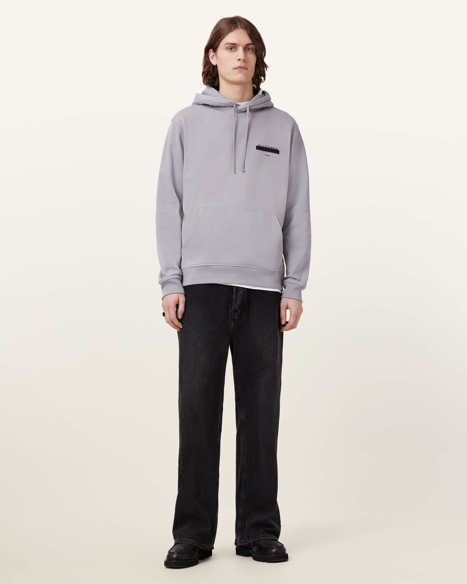 All Saints Redact Pullover Embroidered Logo Hoodie Halfpipe Grey