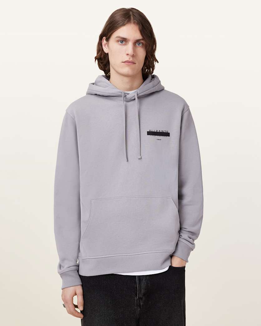 all saints Redact Pullover Embroidered Logo Hoodie Halfpipe Grey