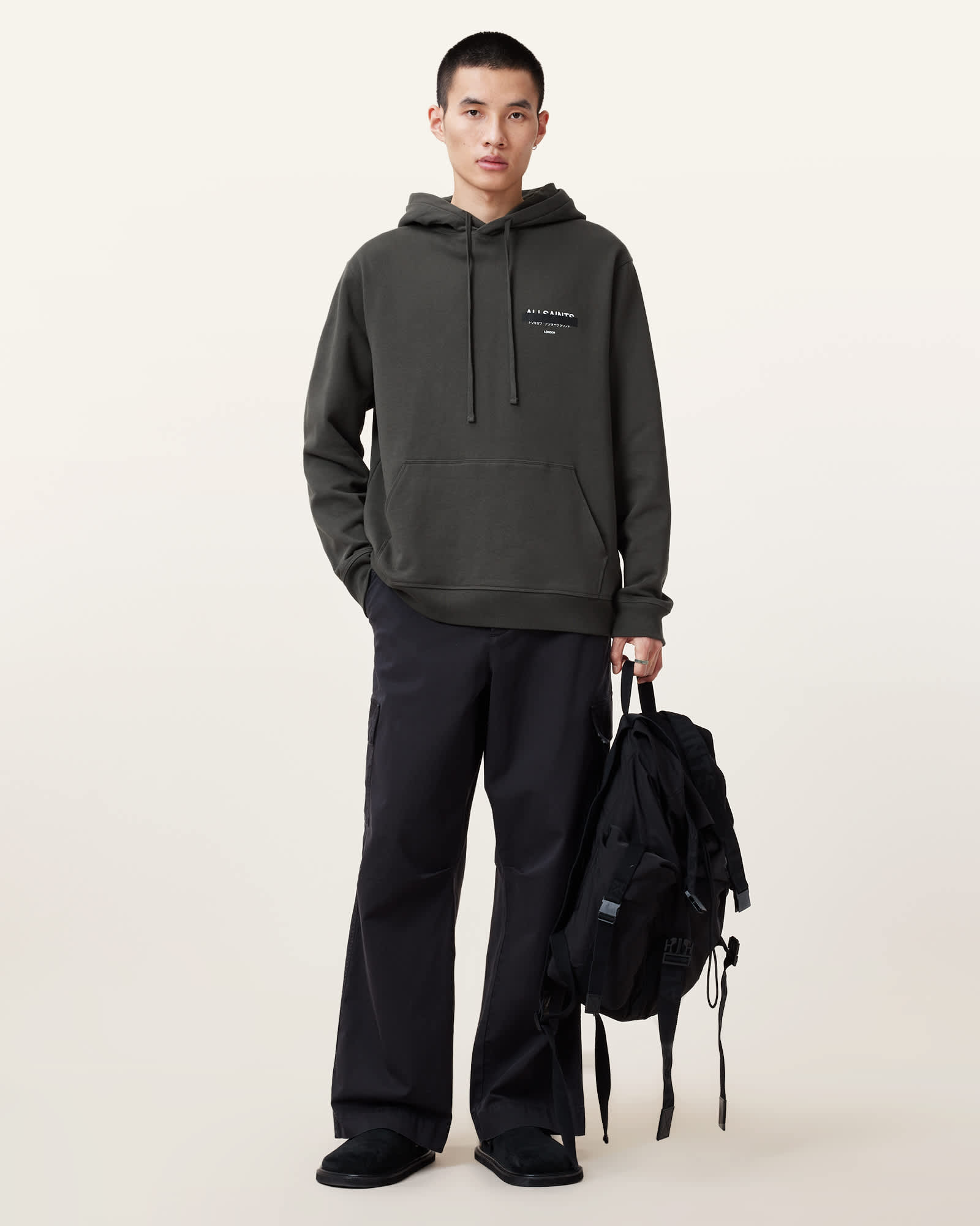 All Saints Redact Pullover Embroidered Logo Hoodie Kombu Green