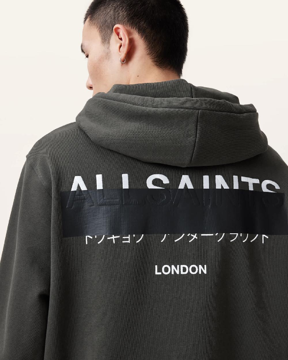 All Saints Redact Pullover Embroidered Logo Hoodie Kombu Green