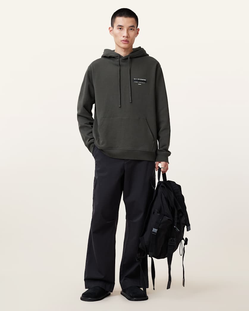 all saints Redact Pullover Embroidered Logo Hoodie Kombu Green