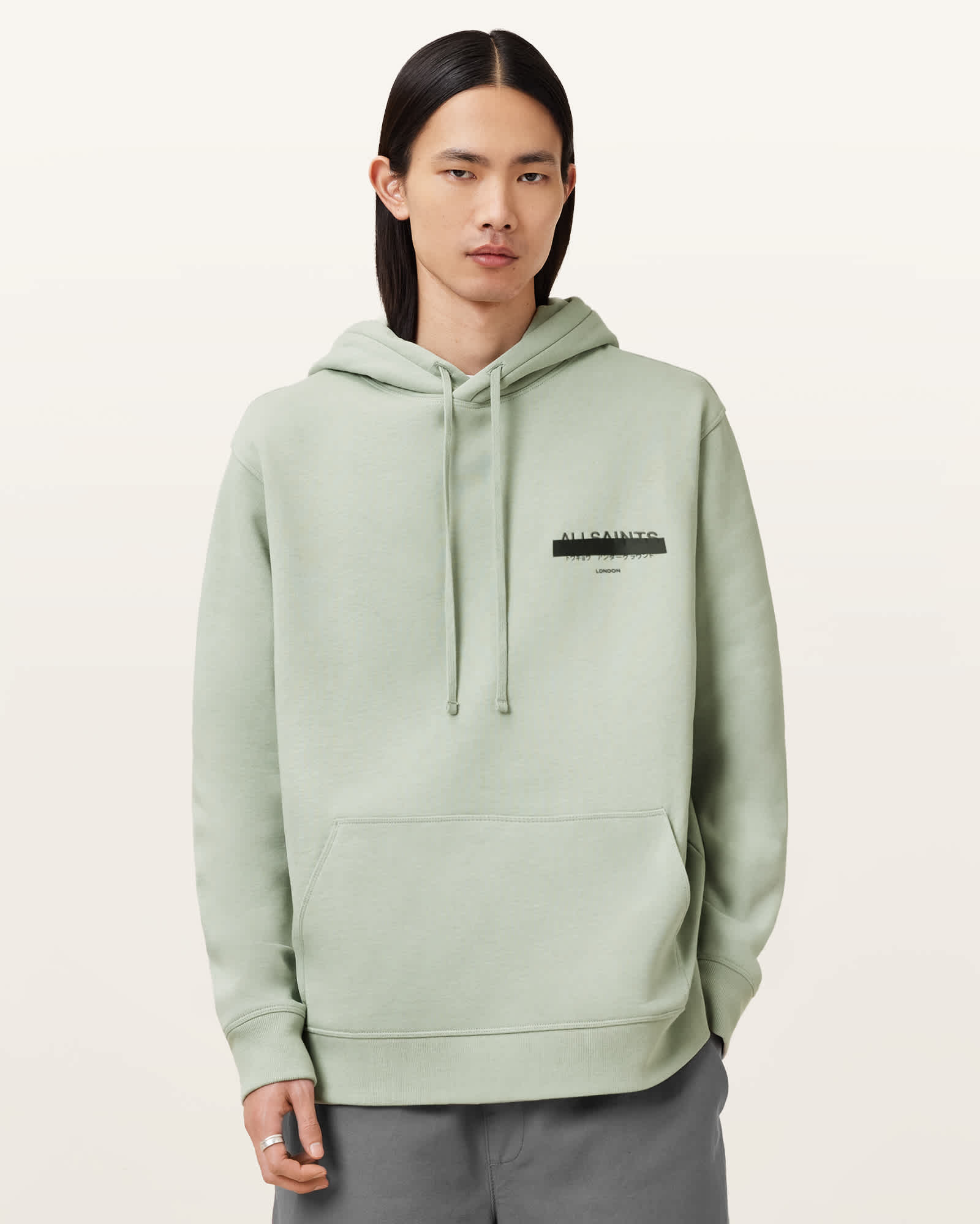 All Saints Redact Pullover Embroidered Logo Hoodie Mineral Green