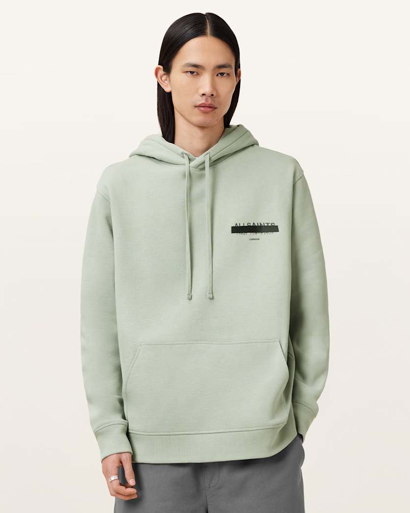 all saints Redact Pullover Embroidered Logo Hoodie Mineral Green
