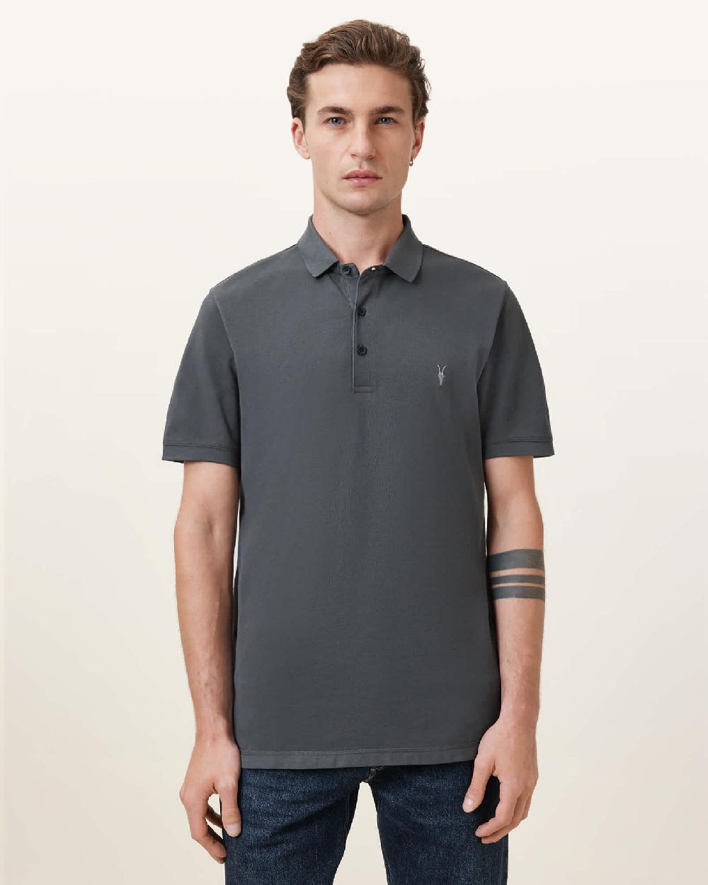 All Saints Reform Short Sleeve Polo Shirt Carter Grey