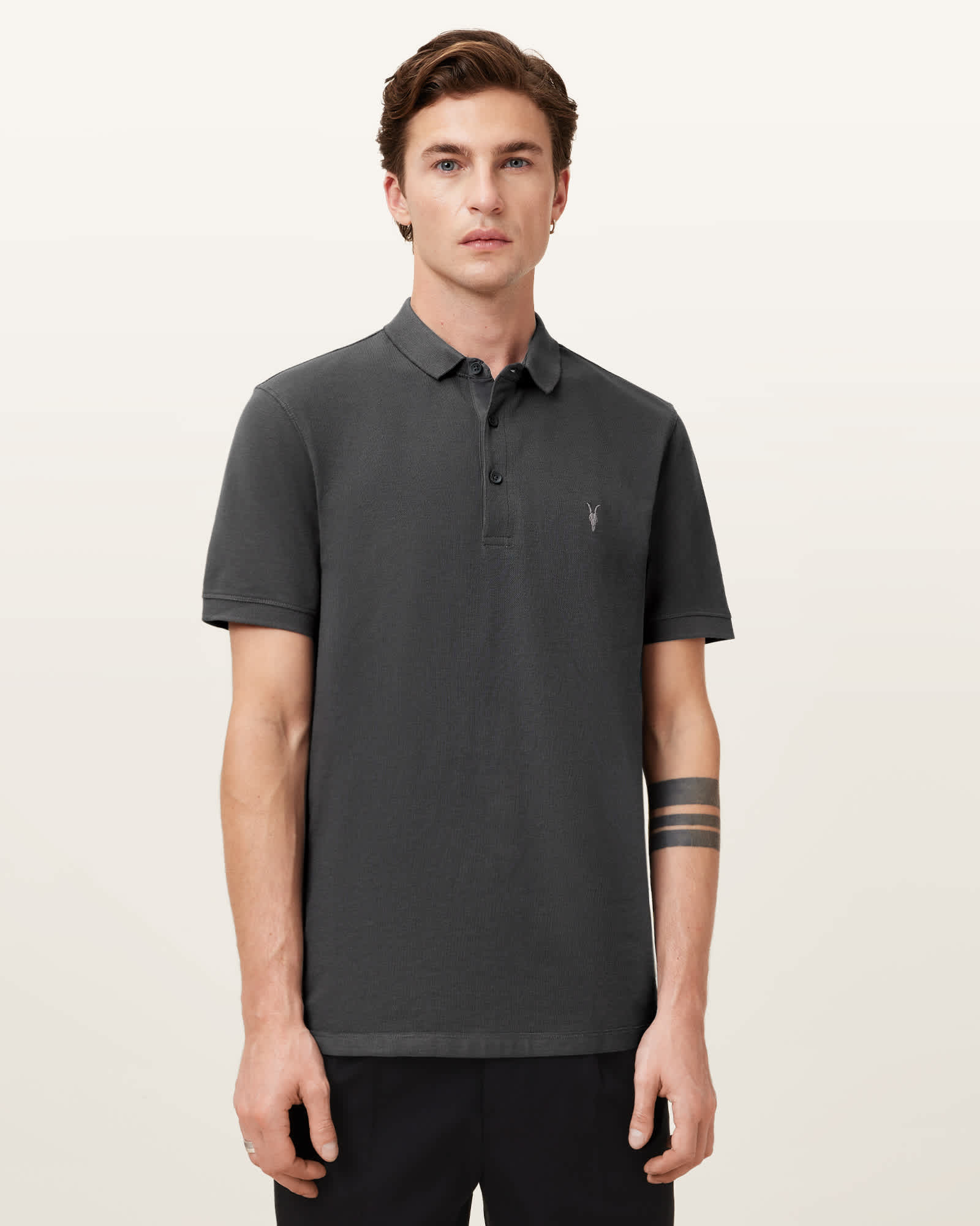 All Saints Reform Short Sleeve Polo Shirt Carter Grey