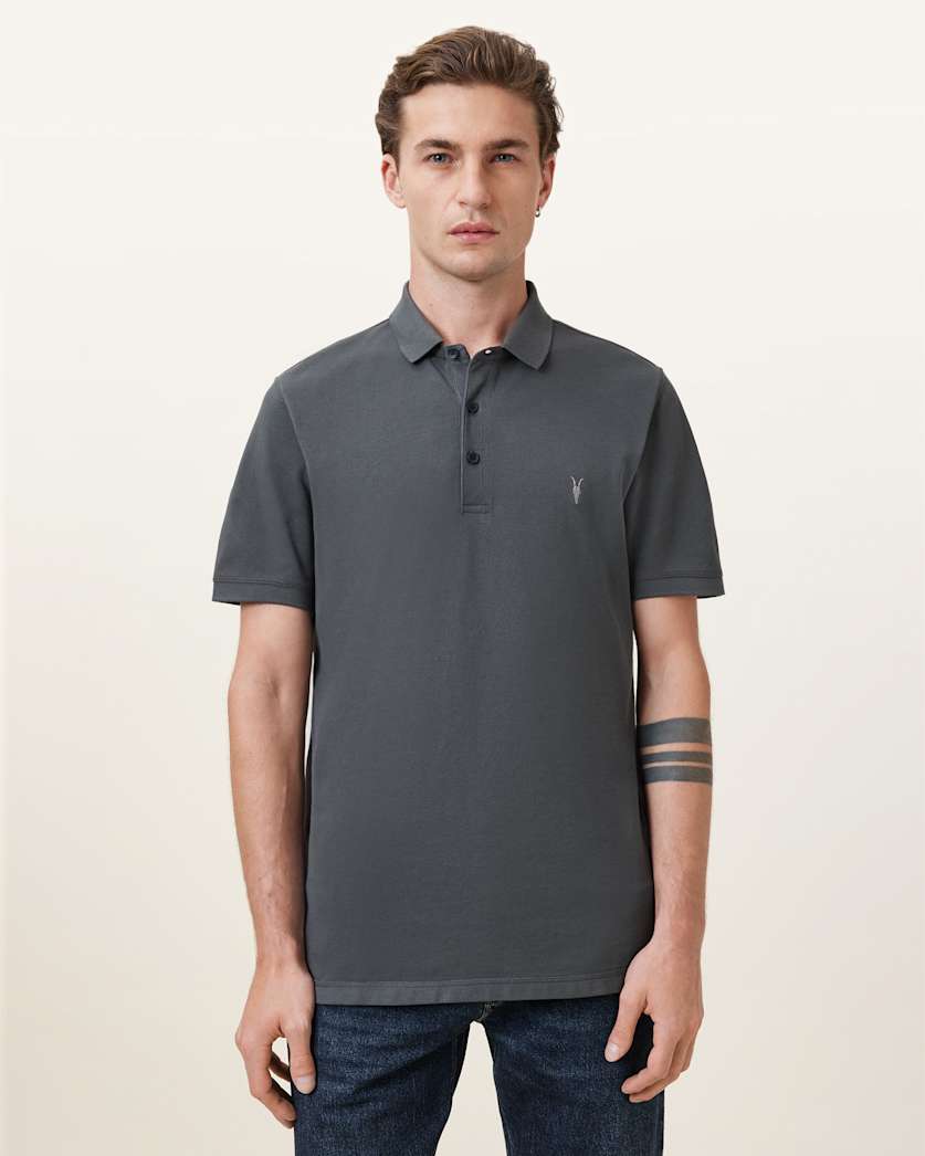 all saints Reform Short Sleeve Polo Shirt Carter Grey