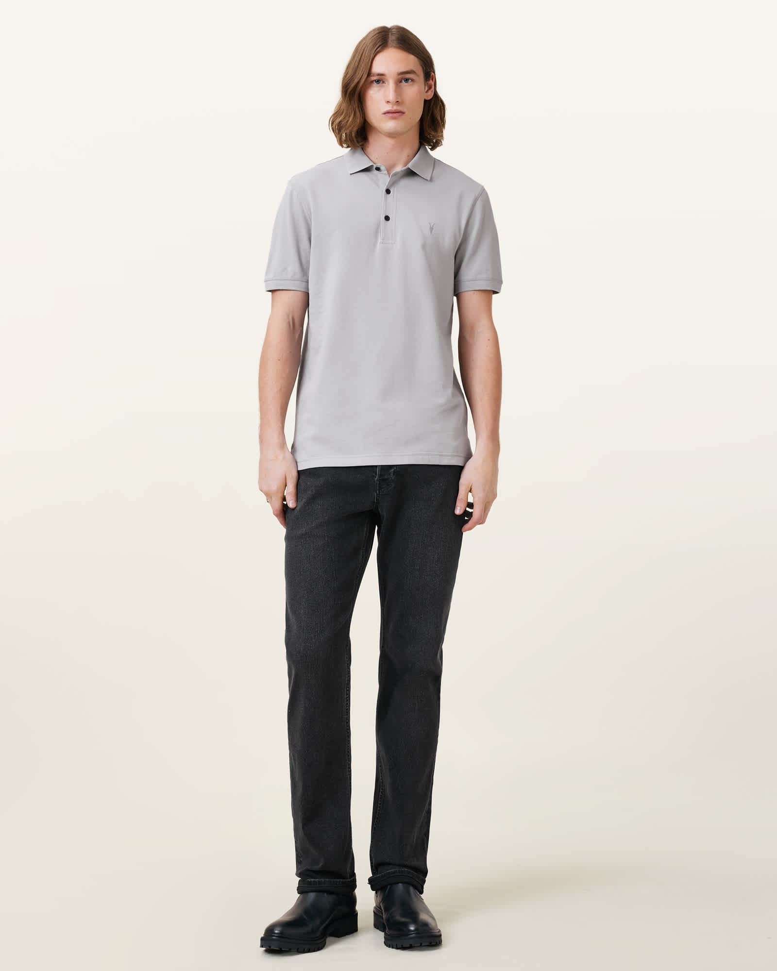 All Saints Reform Short Sleeve Polo Shirt Machine Grey
