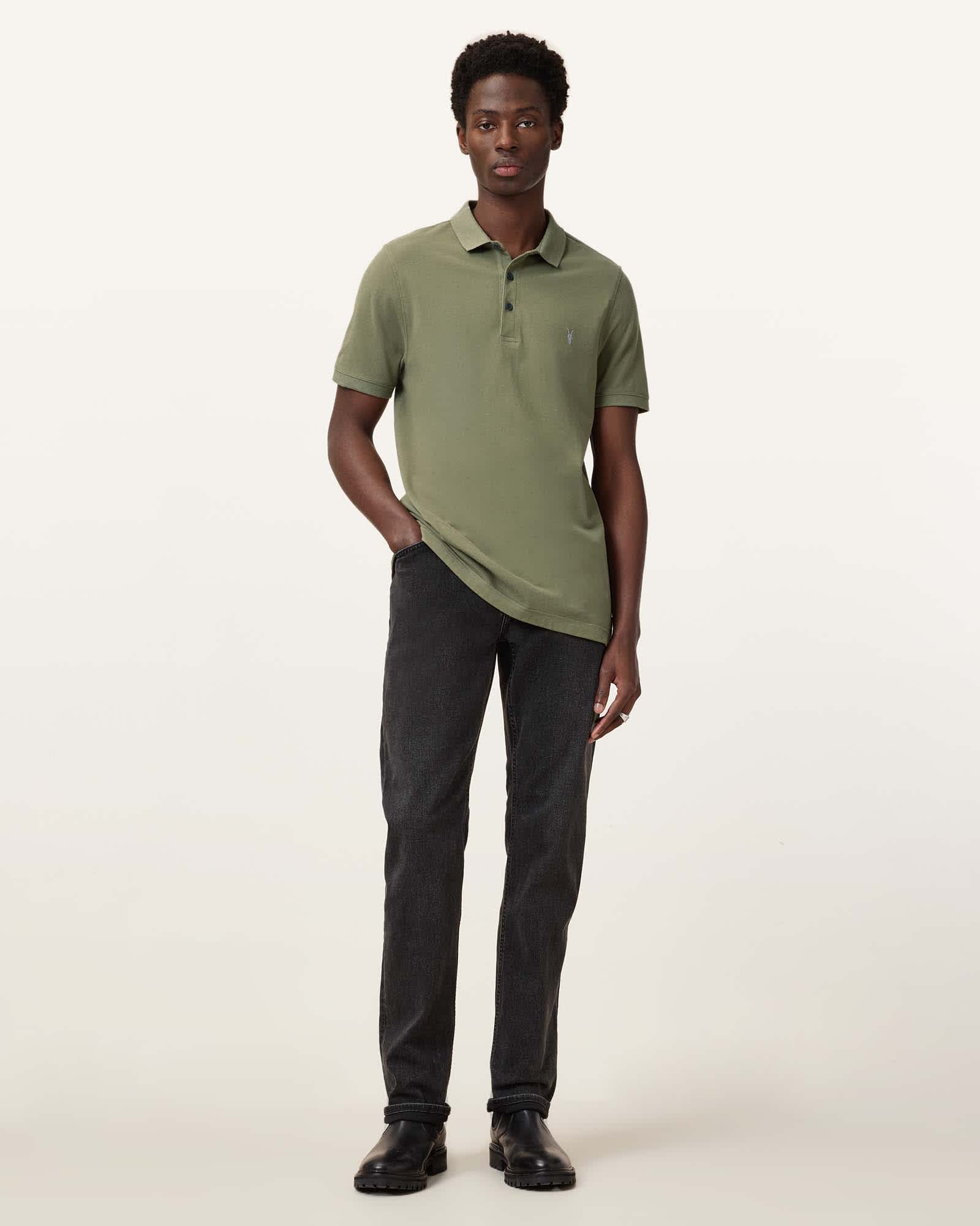 All Saints Reform Short Sleeve Polo Shirt Military Green