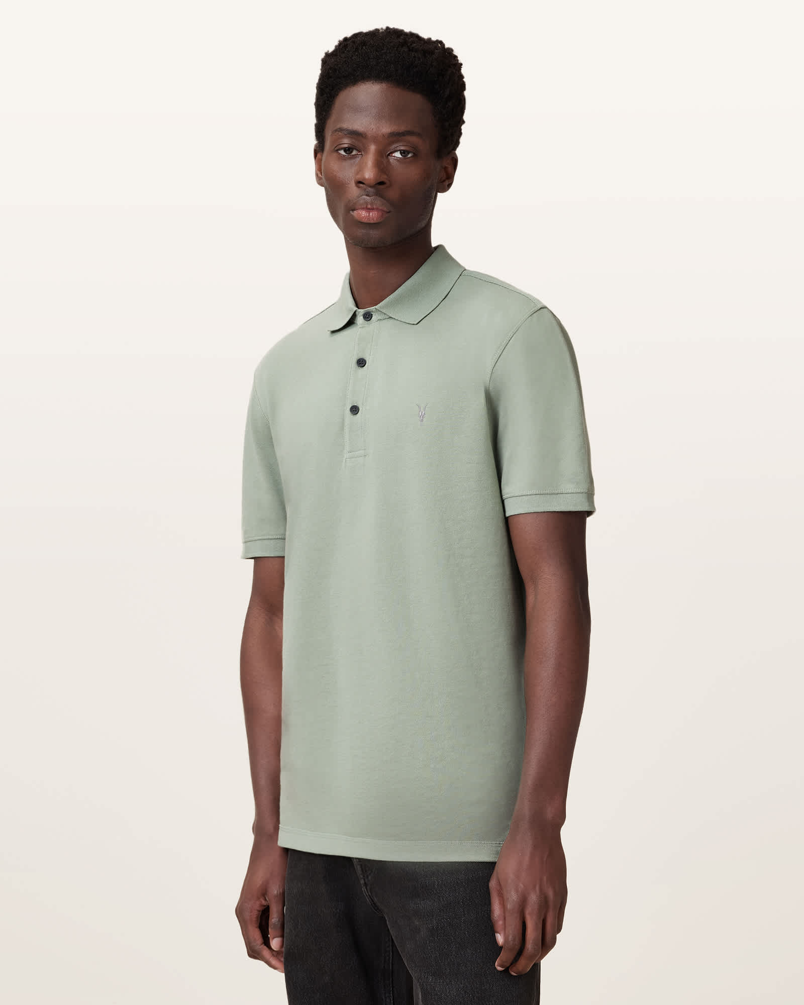 All Saints Reform Short Sleeve Polo Shirt Mineral Green