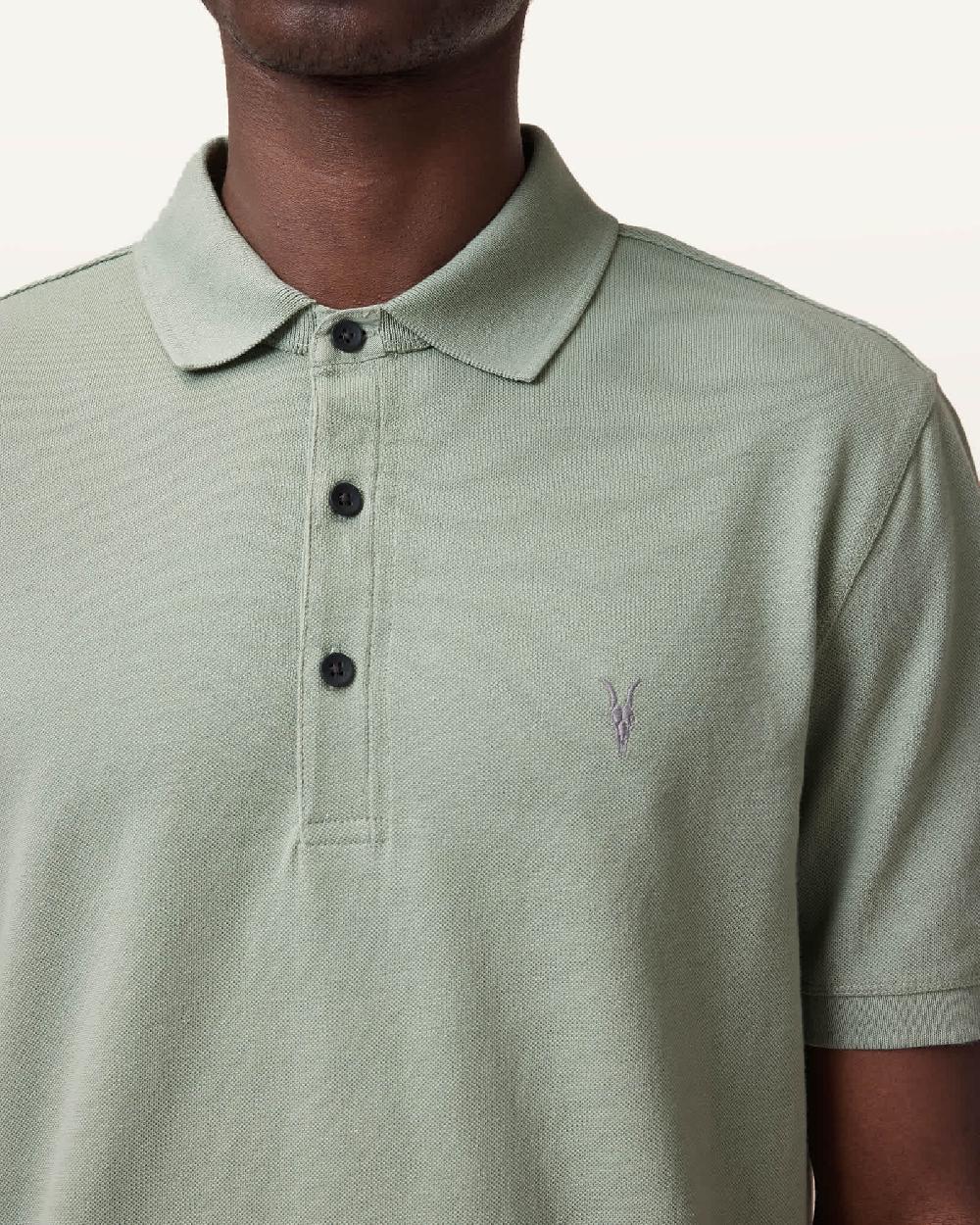 All Saints Reform Short Sleeve Polo Shirt Mineral Green