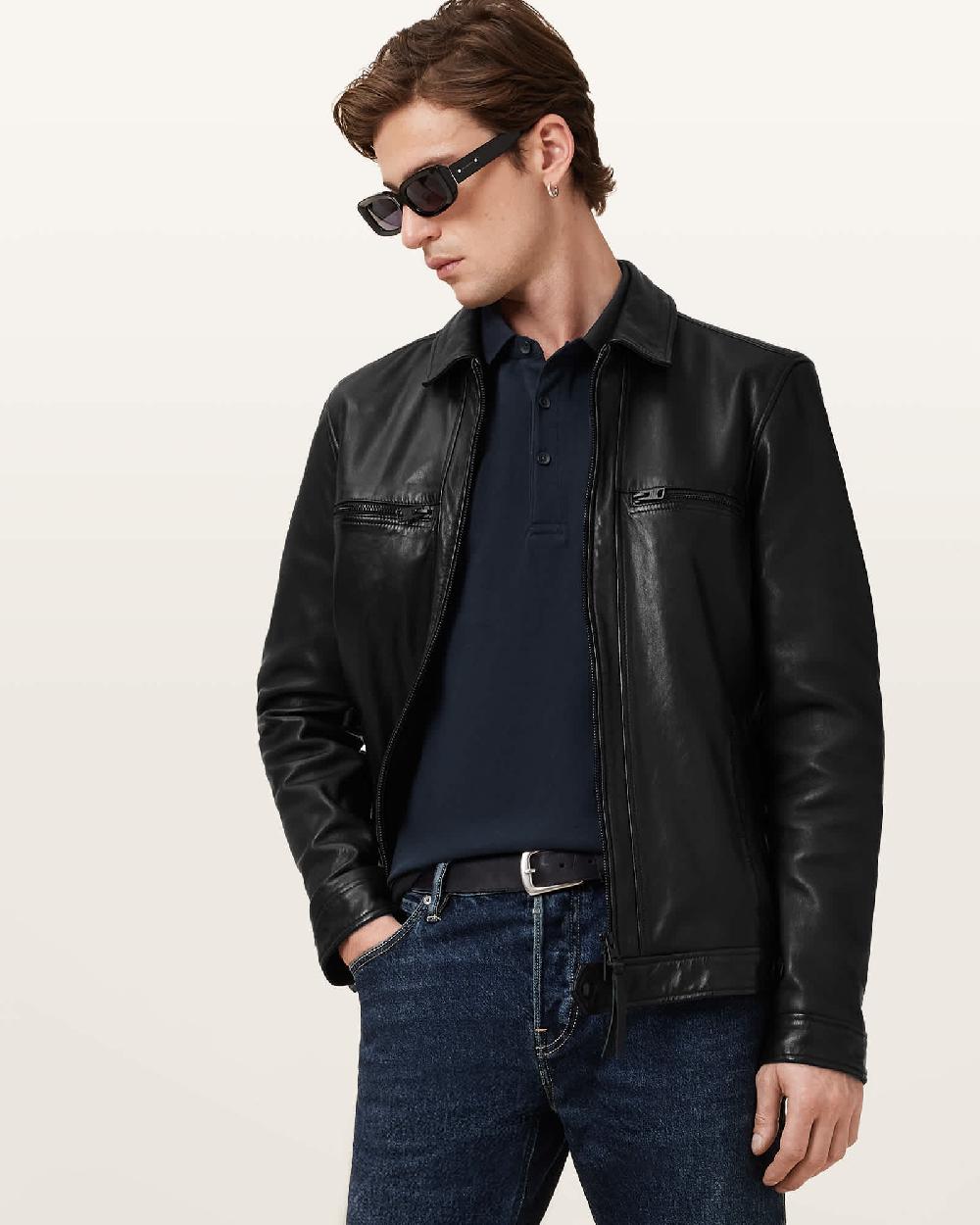 All Saints Reform Short Sleeve Polo Shirt Navy Blue