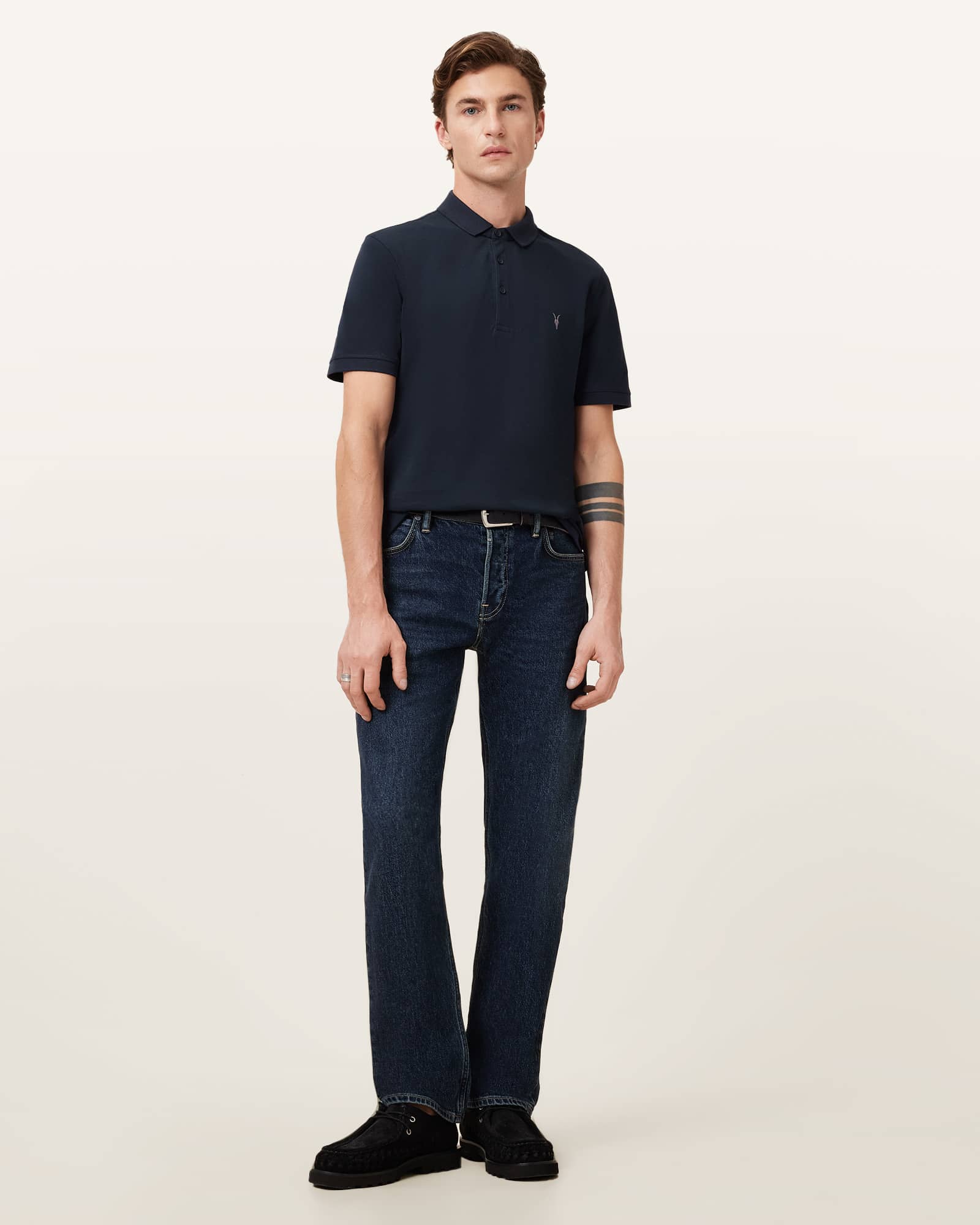 All Saints Reform Short Sleeve Polo Shirt Navy Blue