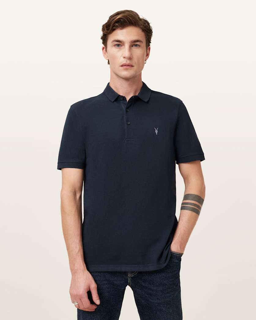 all saints Reform Short Sleeve Polo Shirt Navy Blue