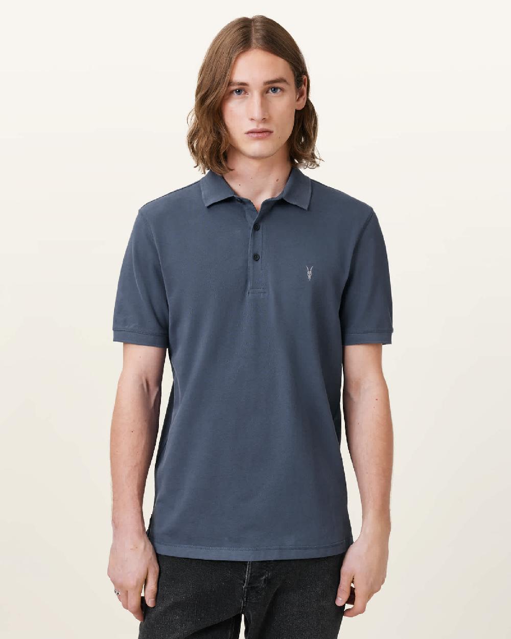 All Saints Reform Short Sleeve Polo Shirt Odyssey Blue