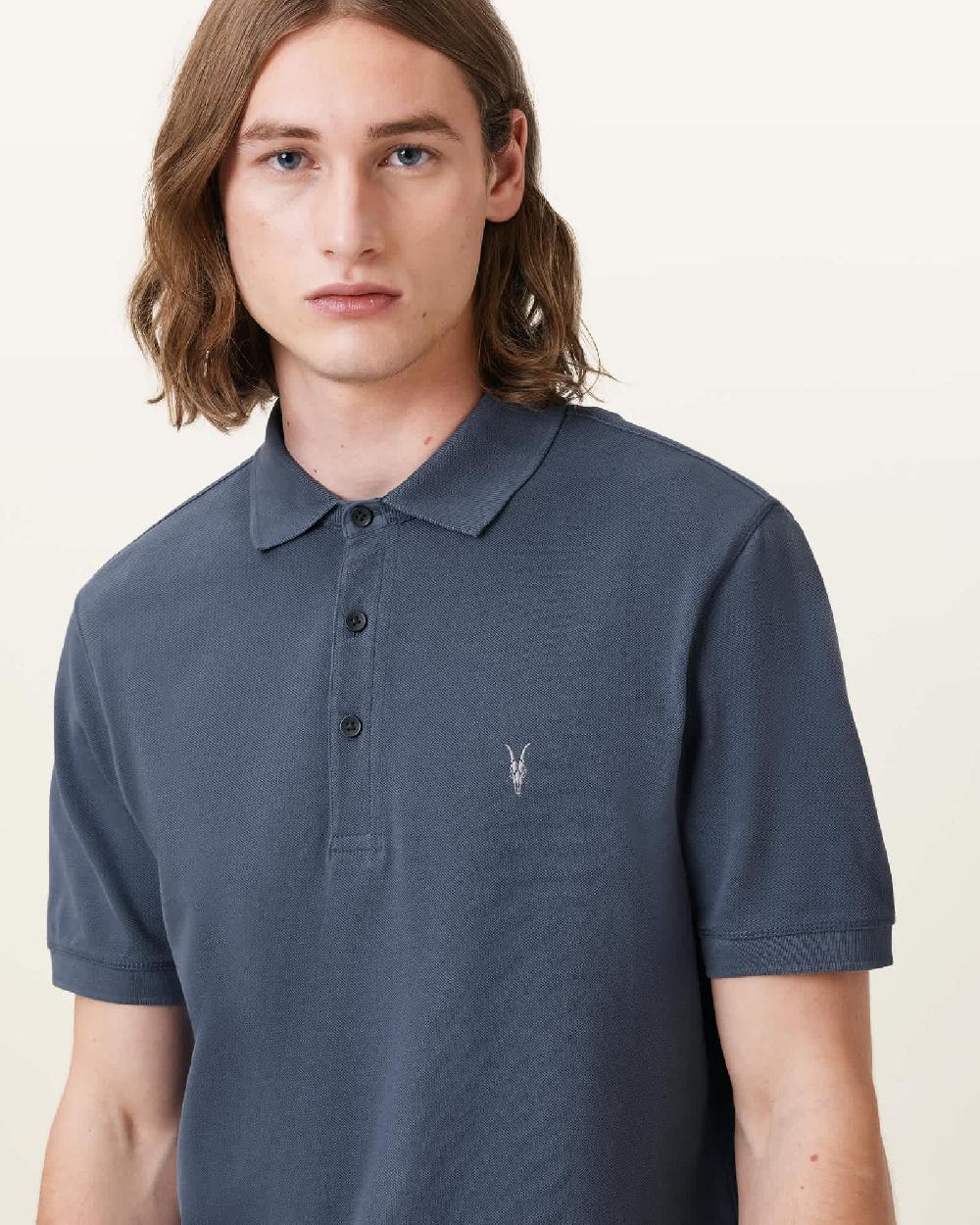 All Saints Reform Short Sleeve Polo Shirt Odyssey Blue
