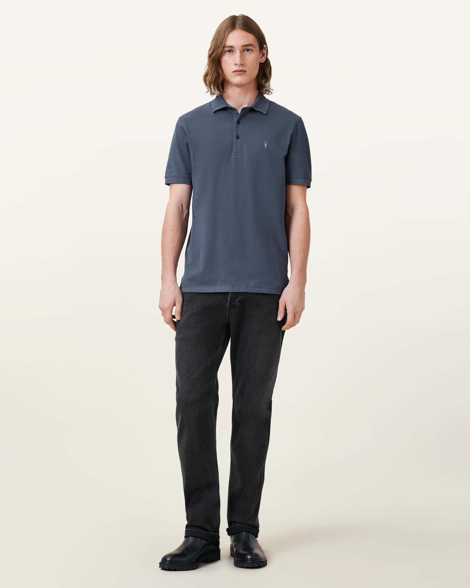 All Saints Reform Short Sleeve Polo Shirt Odyssey Blue