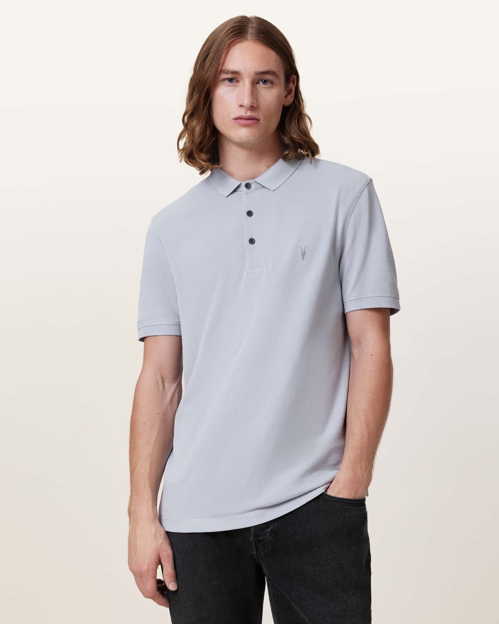 All Saints Reform Short Sleeve Polo Shirt Willow Blue