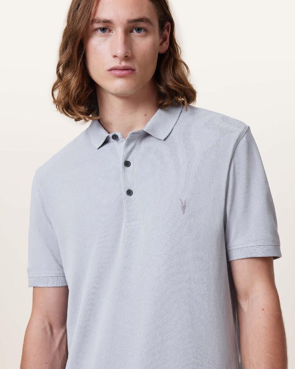 All Saints Reform Short Sleeve Polo Shirt Willow Blue