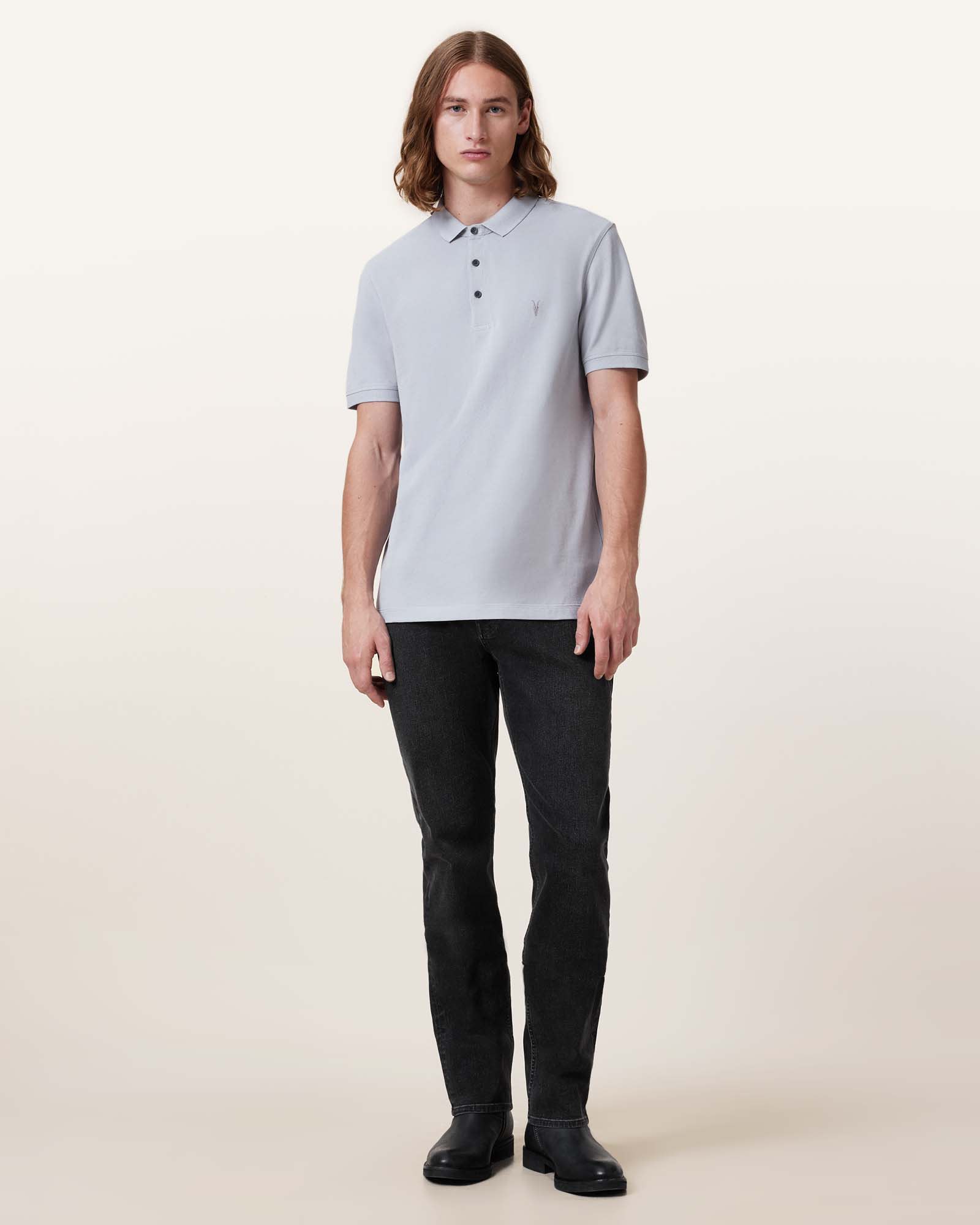 All Saints Reform Short Sleeve Polo Shirt Willow Blue