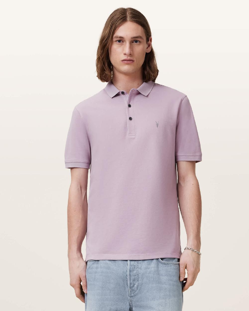 All Saints Reform Short Sleeve Polo Shirts 2 Pack GREY/ASHED PURPLE