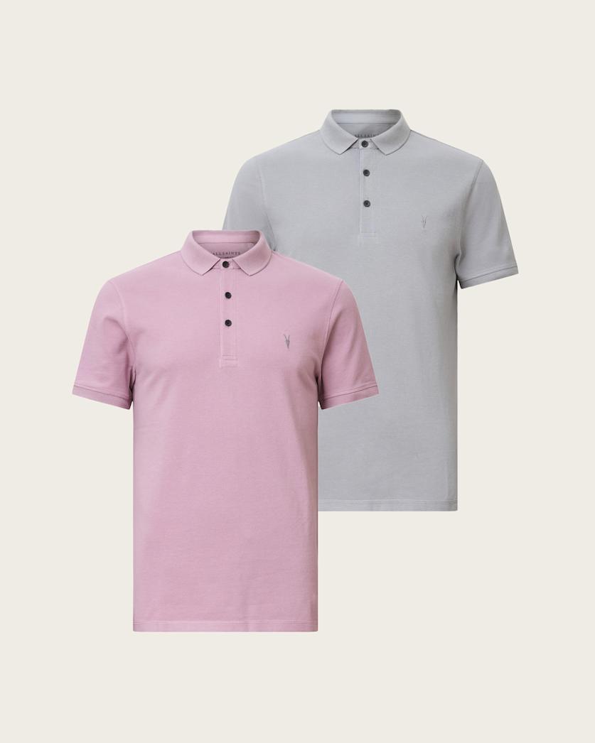 all saints Reform Short Sleeve Polo Shirts 2 Pack GREY/ASHED PURPLE