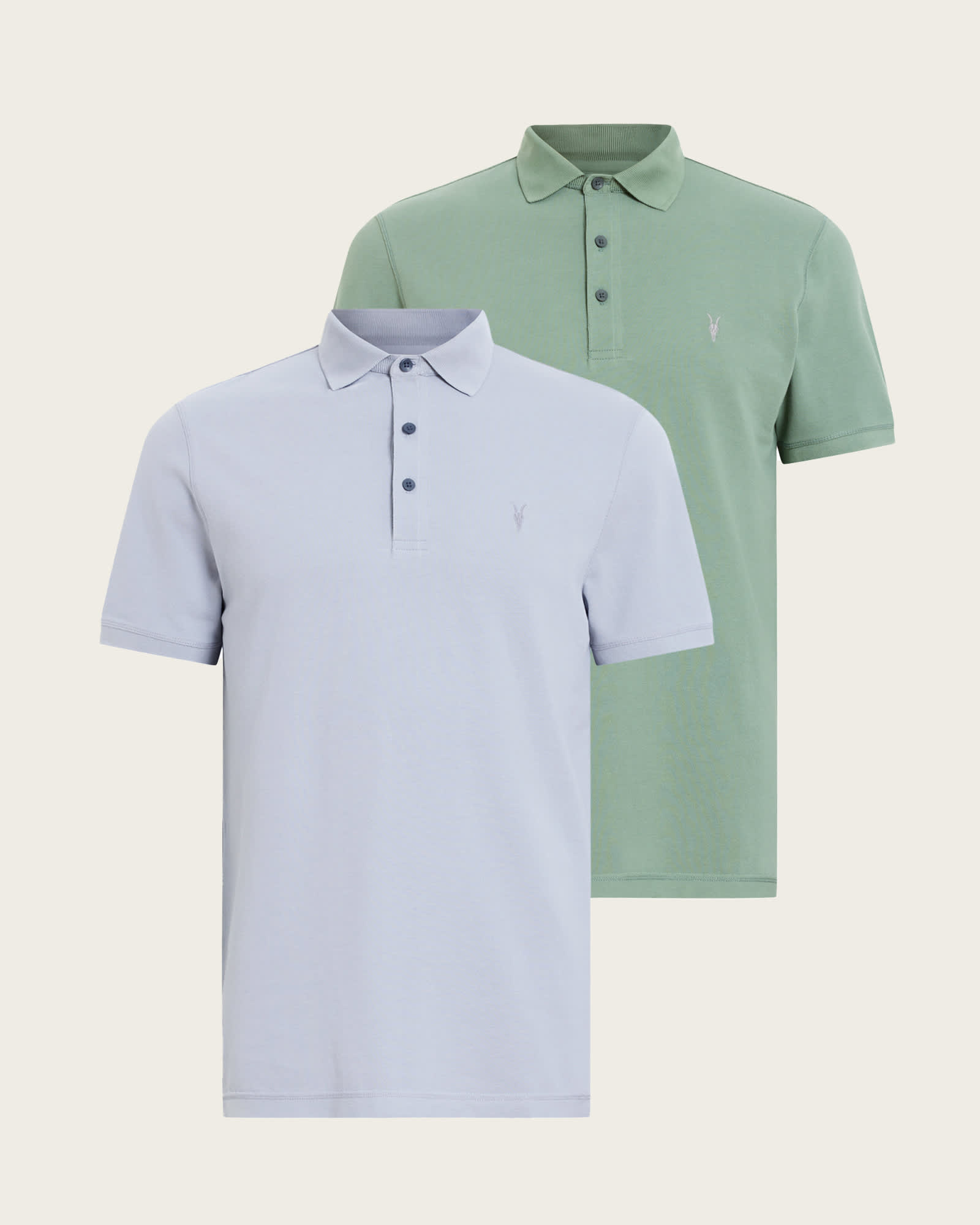 All Saints Reform Short Sleeve Polo Shirts 2 Pack MACHINE GREY/GREEN
