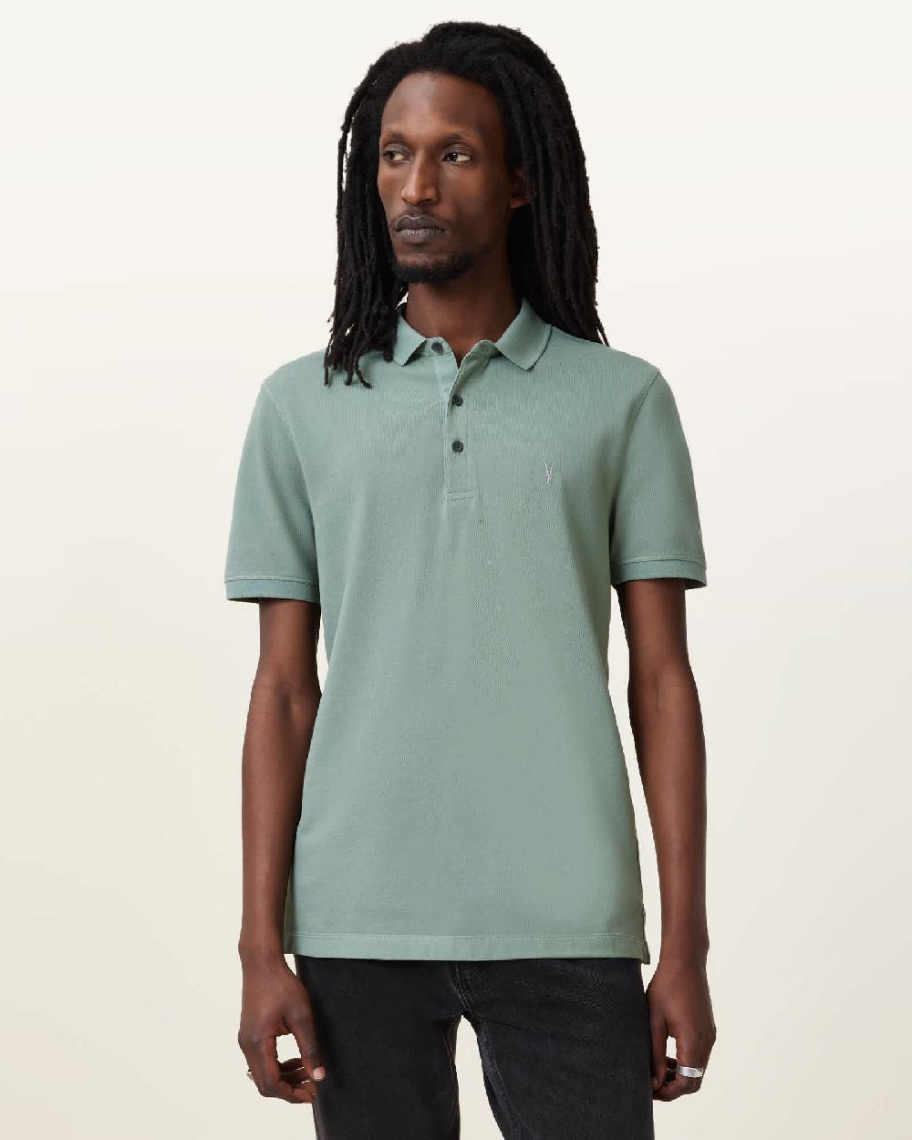 All Saints Reform Short Sleeve Polo Shirts 2 Pack MACHINE GREY/GREEN