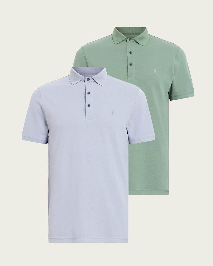 all saints Reform Short Sleeve Polo Shirts 2 Pack MACHINE GREY/GREEN