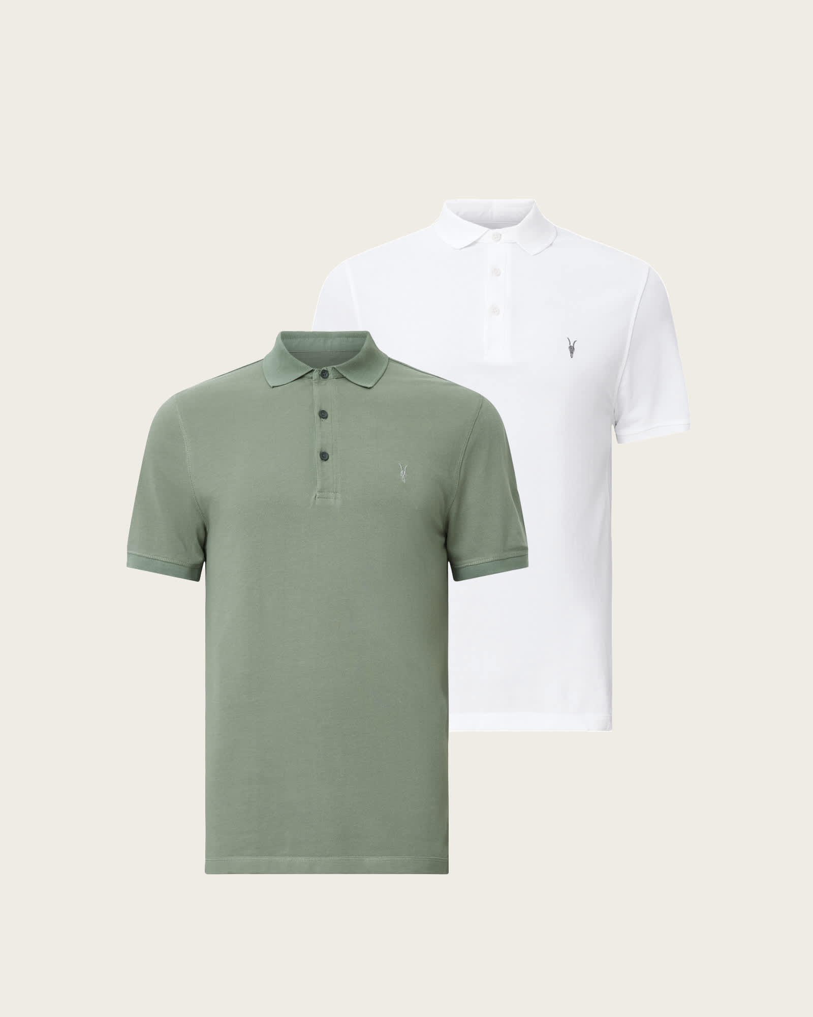 All Saints Reform Short Sleeve Polo Shirts 2 Pack OPTIC WHITE/GREEN