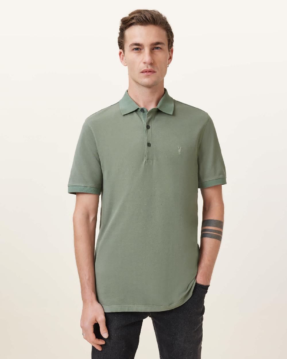 All Saints Reform Short Sleeve Polo Shirts 2 Pack OPTIC WHITE/GREEN