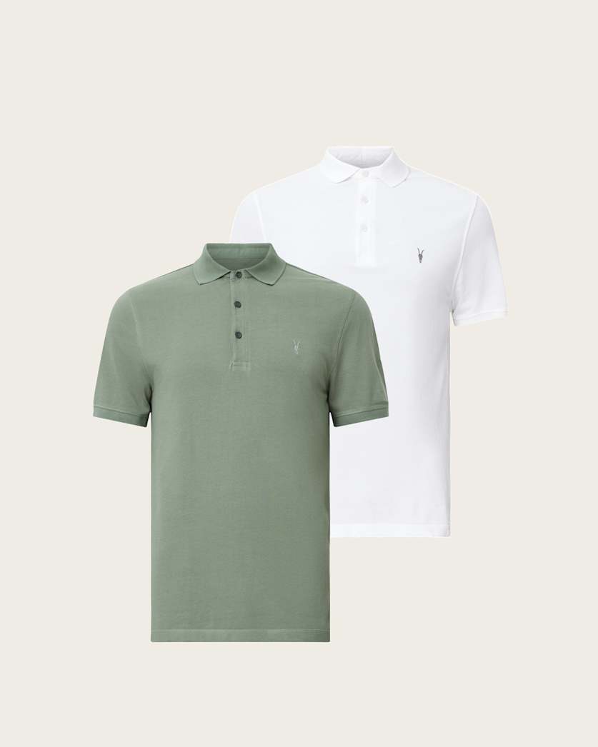 all saints Reform Short Sleeve Polo Shirts 2 Pack OPTIC WHITE/GREEN