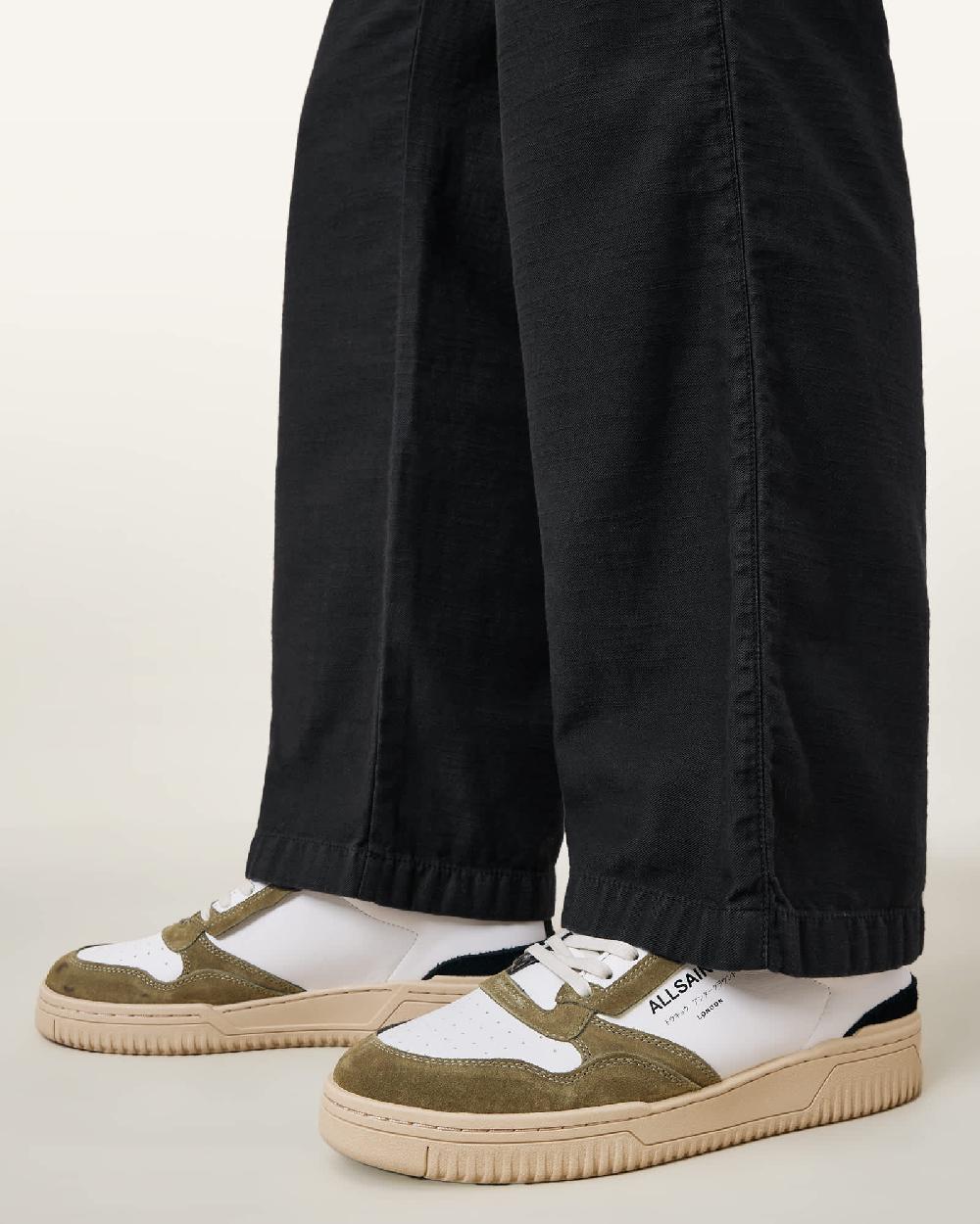 All Saints Regan Leather Low Top Sneakers WHITE/GREEN/BLACK