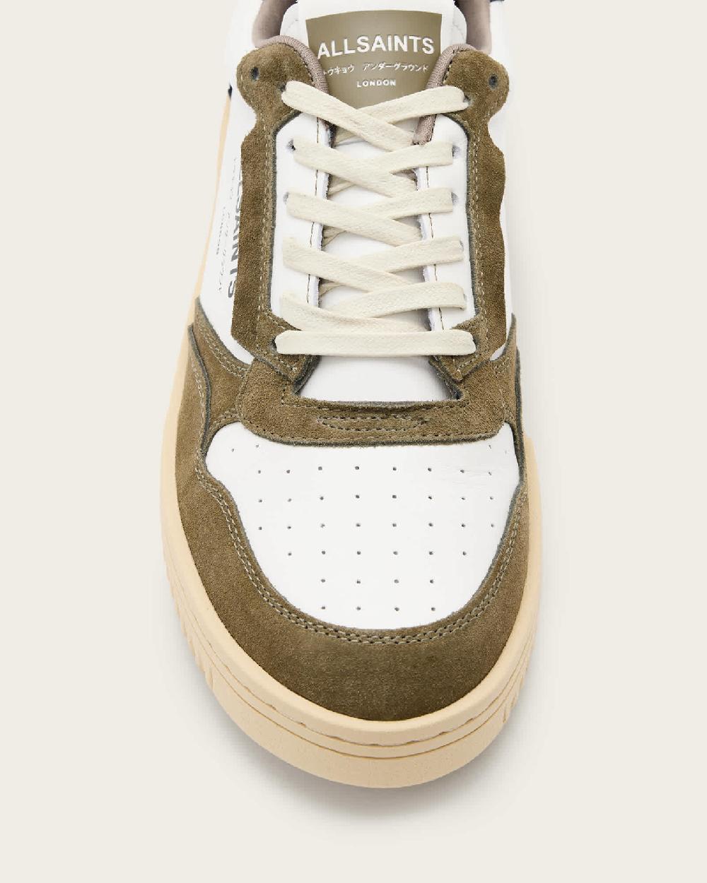 All Saints Regan Leather Low Top Sneakers WHITE/GREEN/BLACK