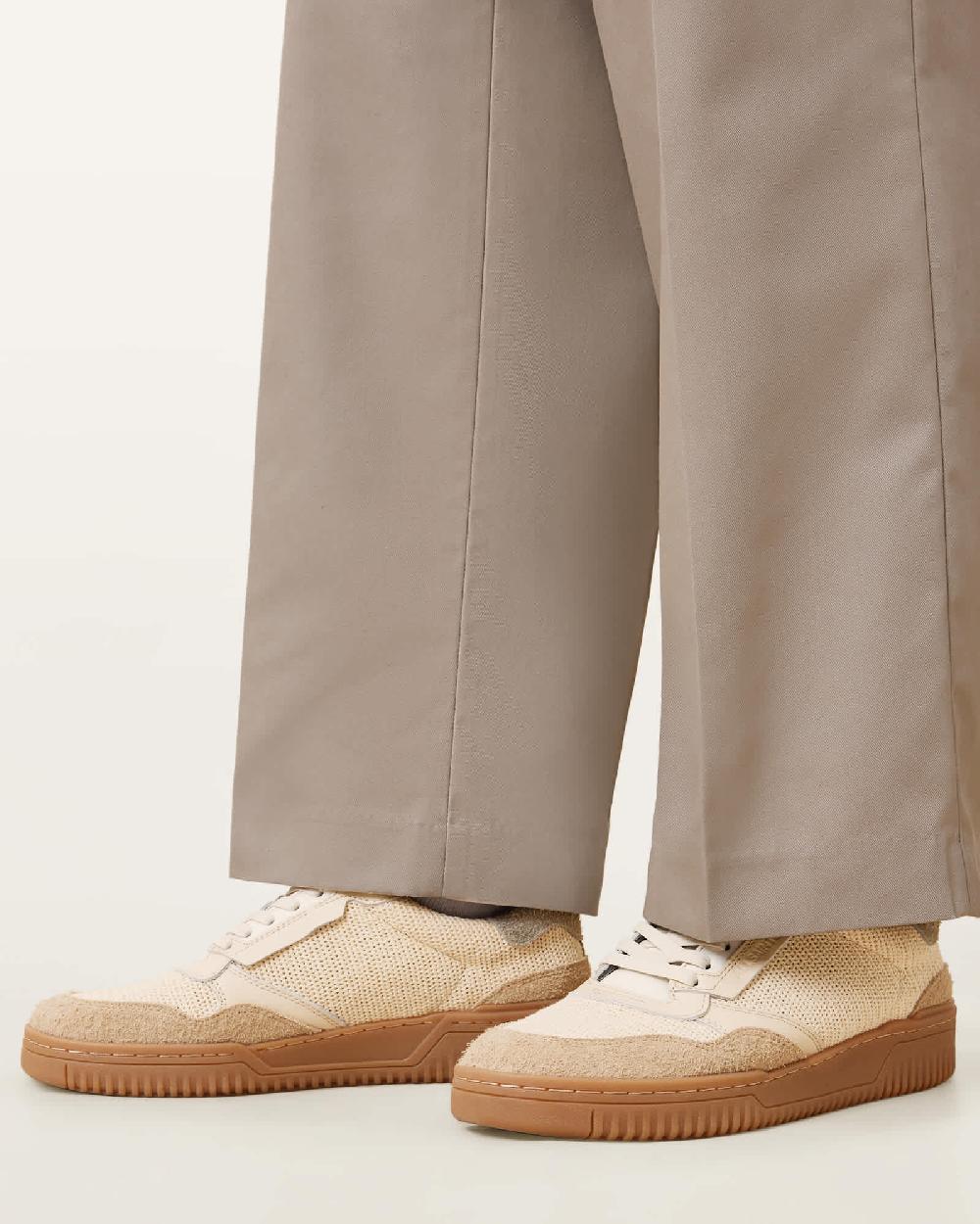 All Saints Regan Mesh And Suede Low Top Sneakers CHALK WHITE/CLAY