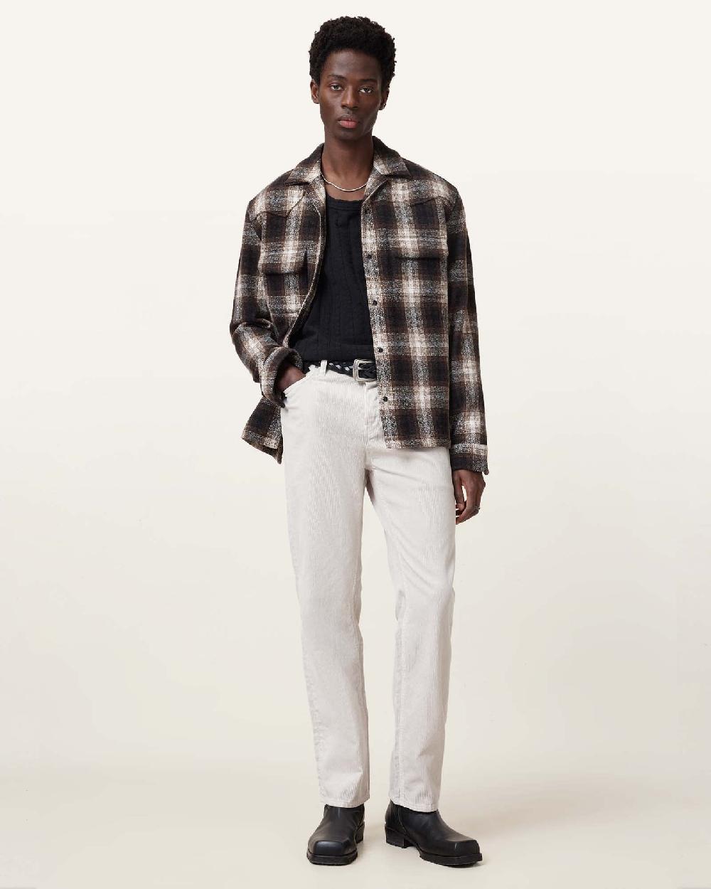 All Saints Reid Straight Fit Corduroy Jeans Cream Taupe