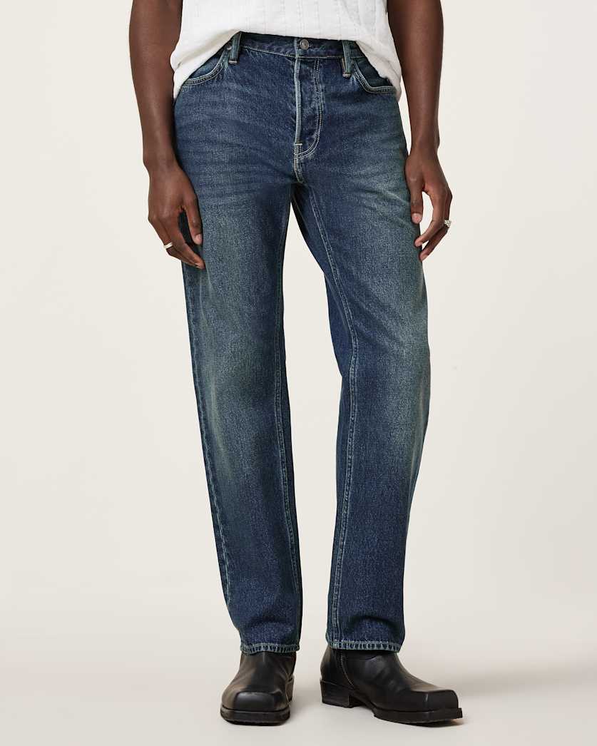 all saints Reid Straight Fit Denim Jeans Indigo Blue