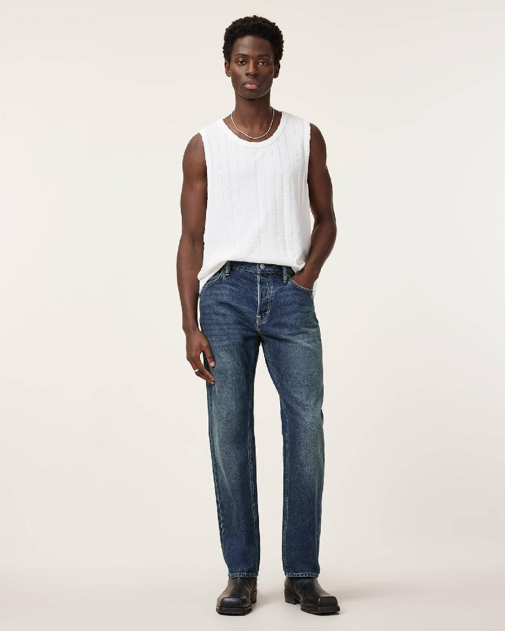 All Saints Reid Straight Fit Denim Jeans Mid Indigo Blue