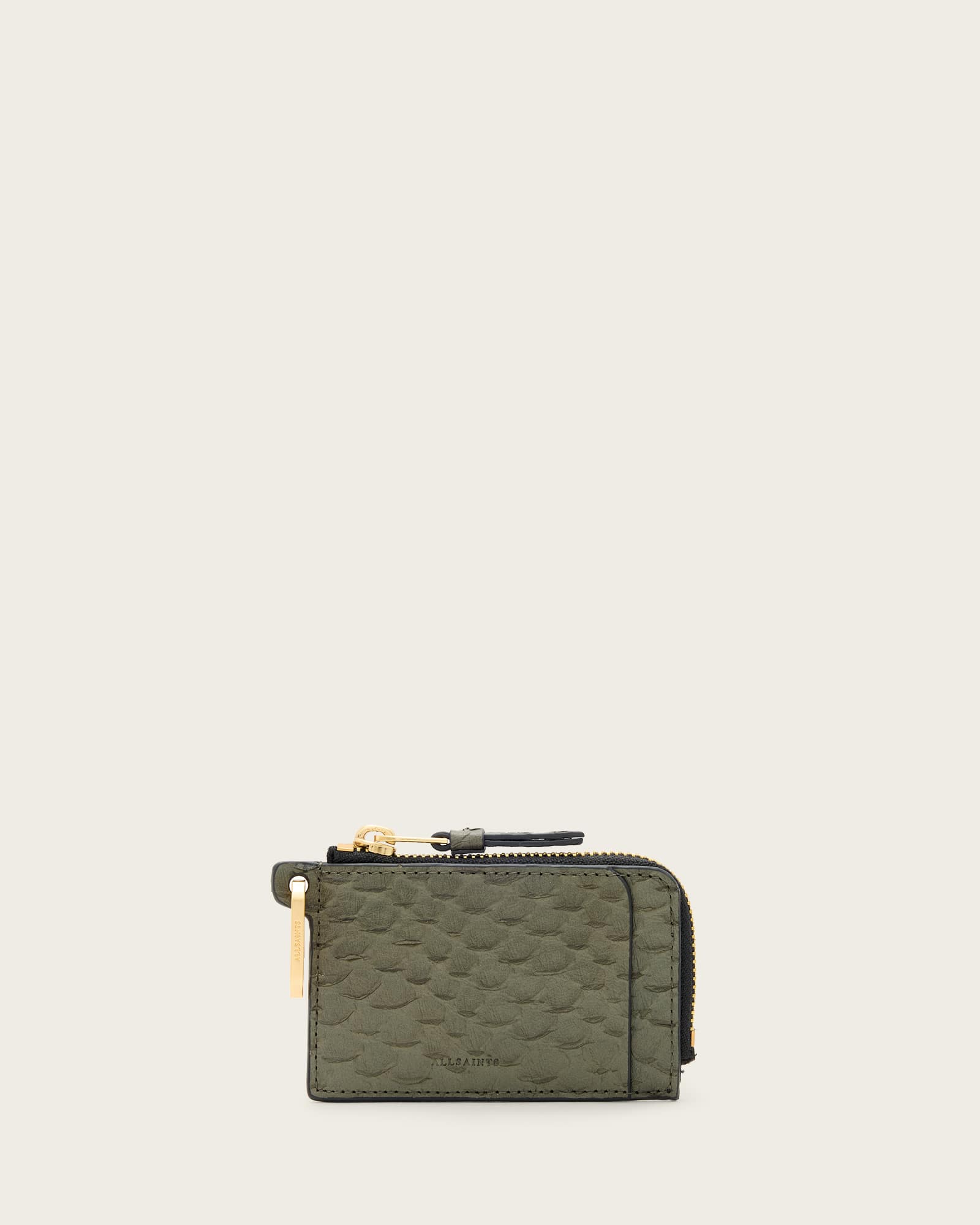 All Saints Remy Leather Snake Wallet Military Green