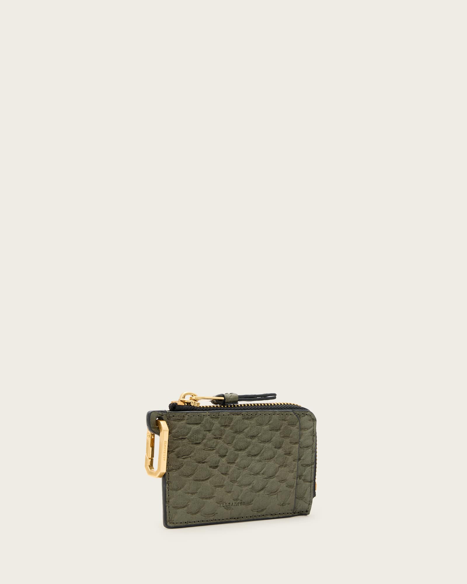 All Saints Remy Leather Snake Wallet Military Green