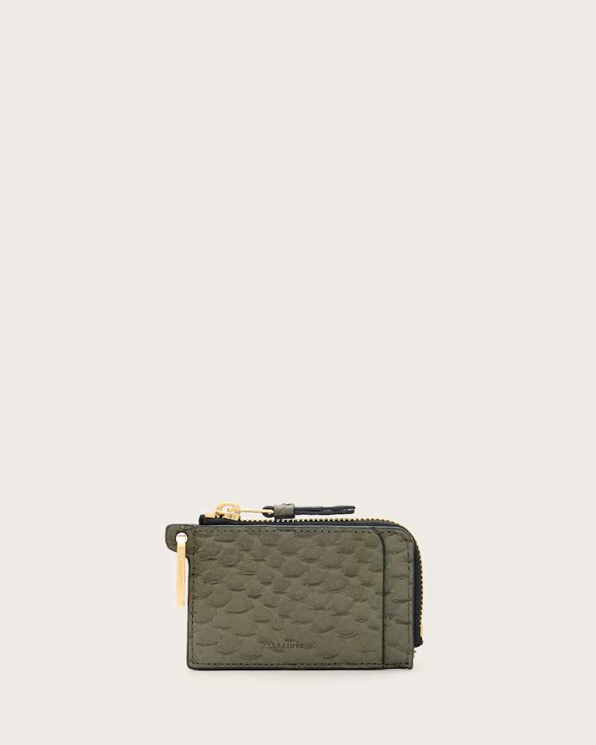 all saints Remy Leather Snake Wallet Military Green