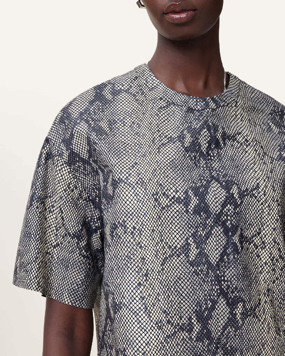 All Saints Renai Foil Snake Print Suede T-Shirt Natural White