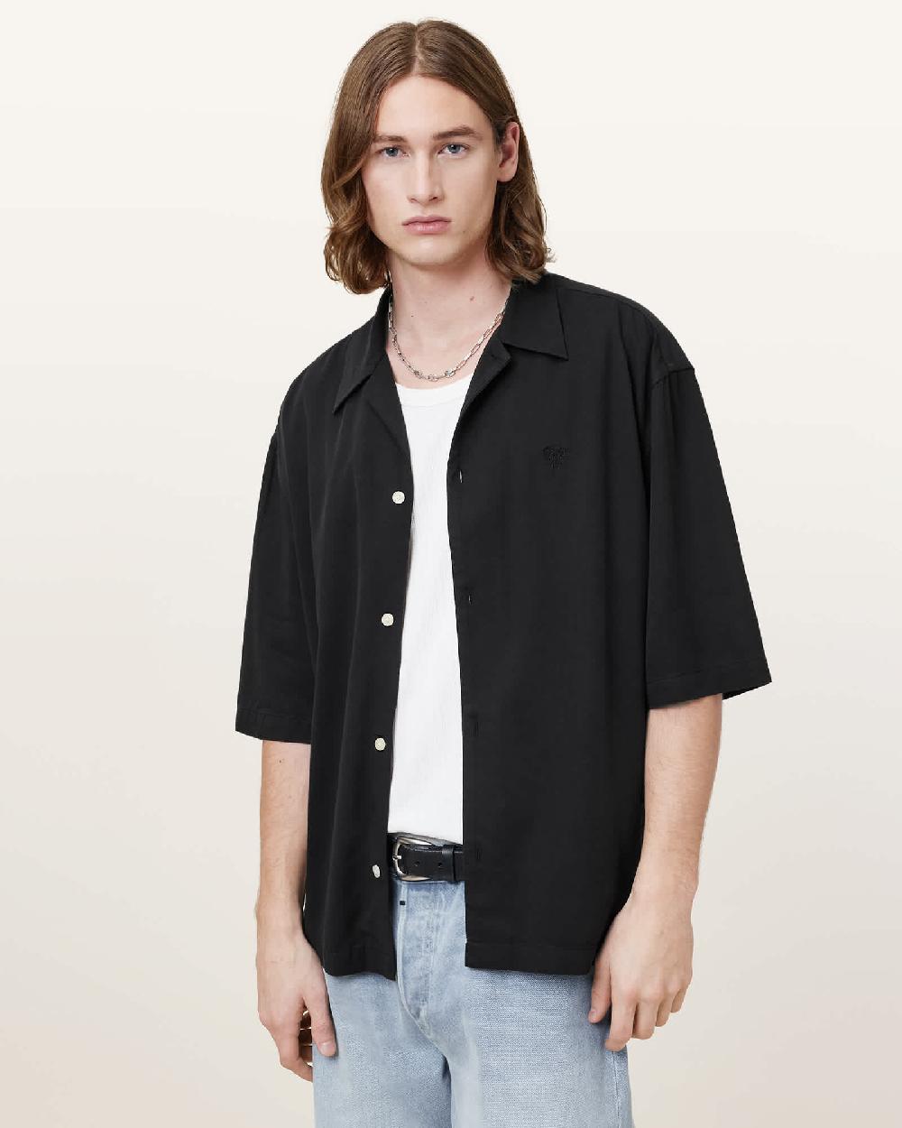 All Saints Rialto Oversized Short Sleeve Shirt Black
