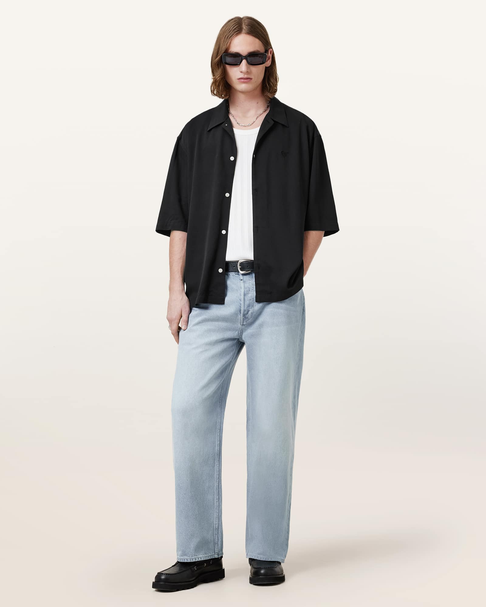All Saints Rialto Oversized Short Sleeve Shirt Black