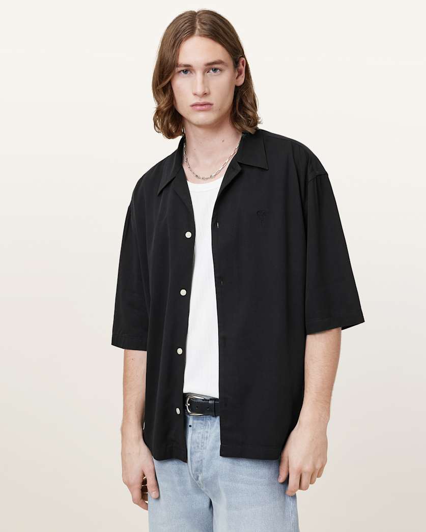 all saints Rialto Oversized Short Sleeve Shirt Black