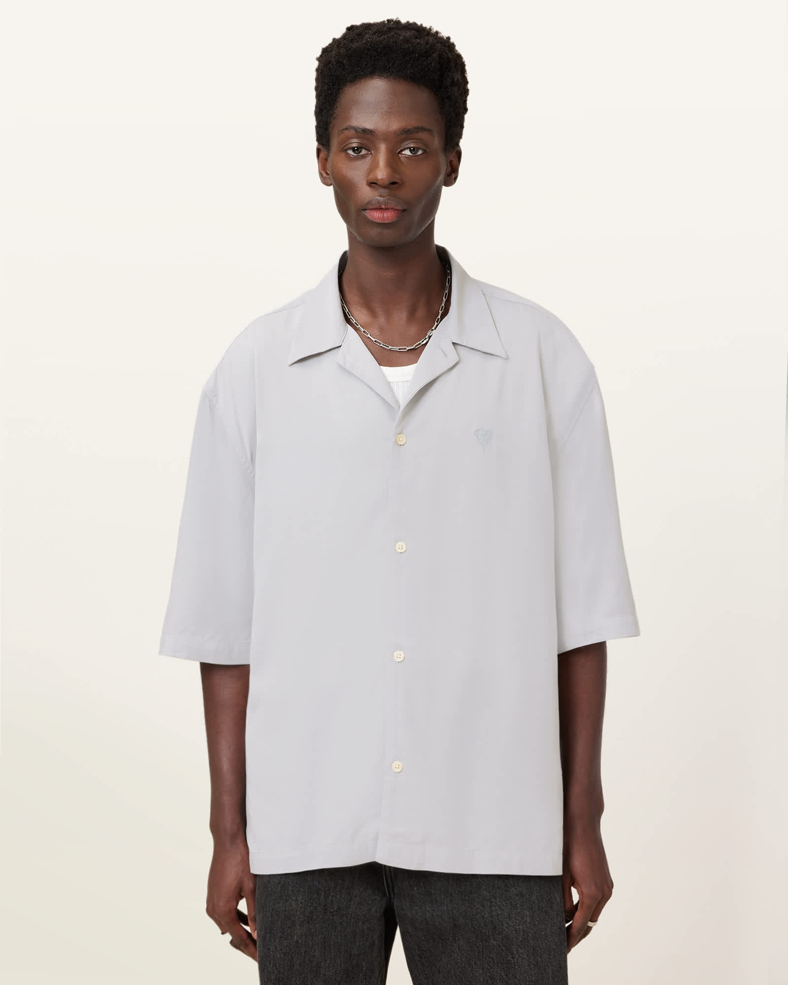 All Saints Rialto Oversized Short Sleeve Shirt Crag Grey
