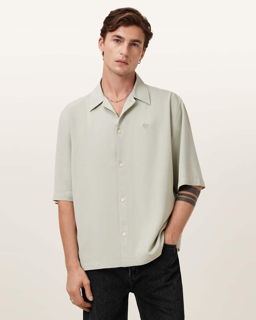 all saints Rialto Oversized Short Sleeve Shirt Slate Green