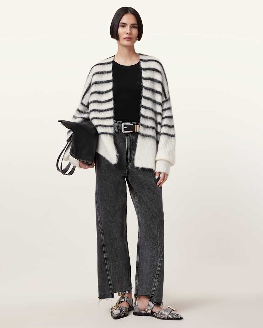 all saints Riga Relaxed Fit Striped Cardigan CHALK WHITE/BLACK