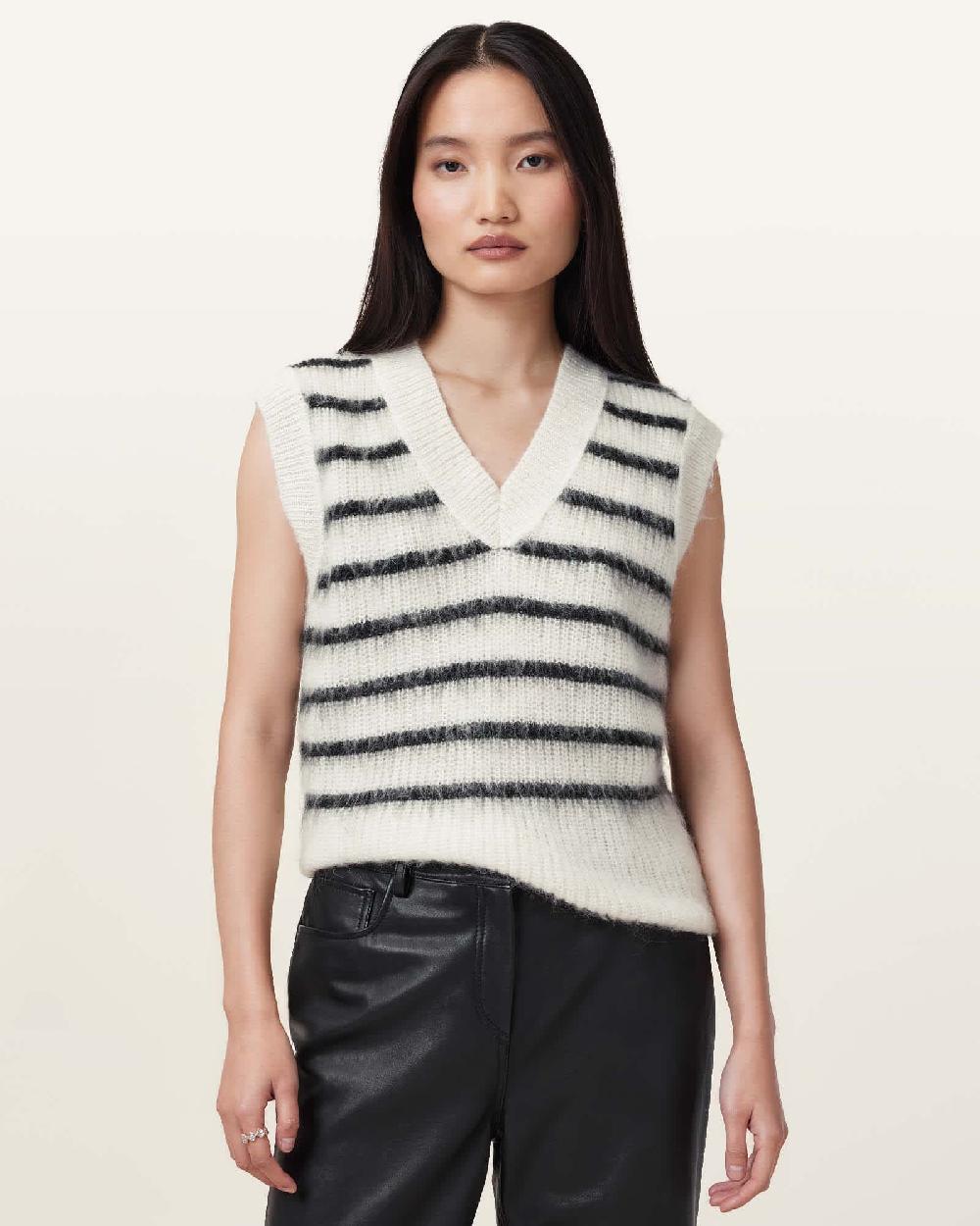 All Saints Riga Relaxed Fit Tank Top CHALK WHITE/BLACK