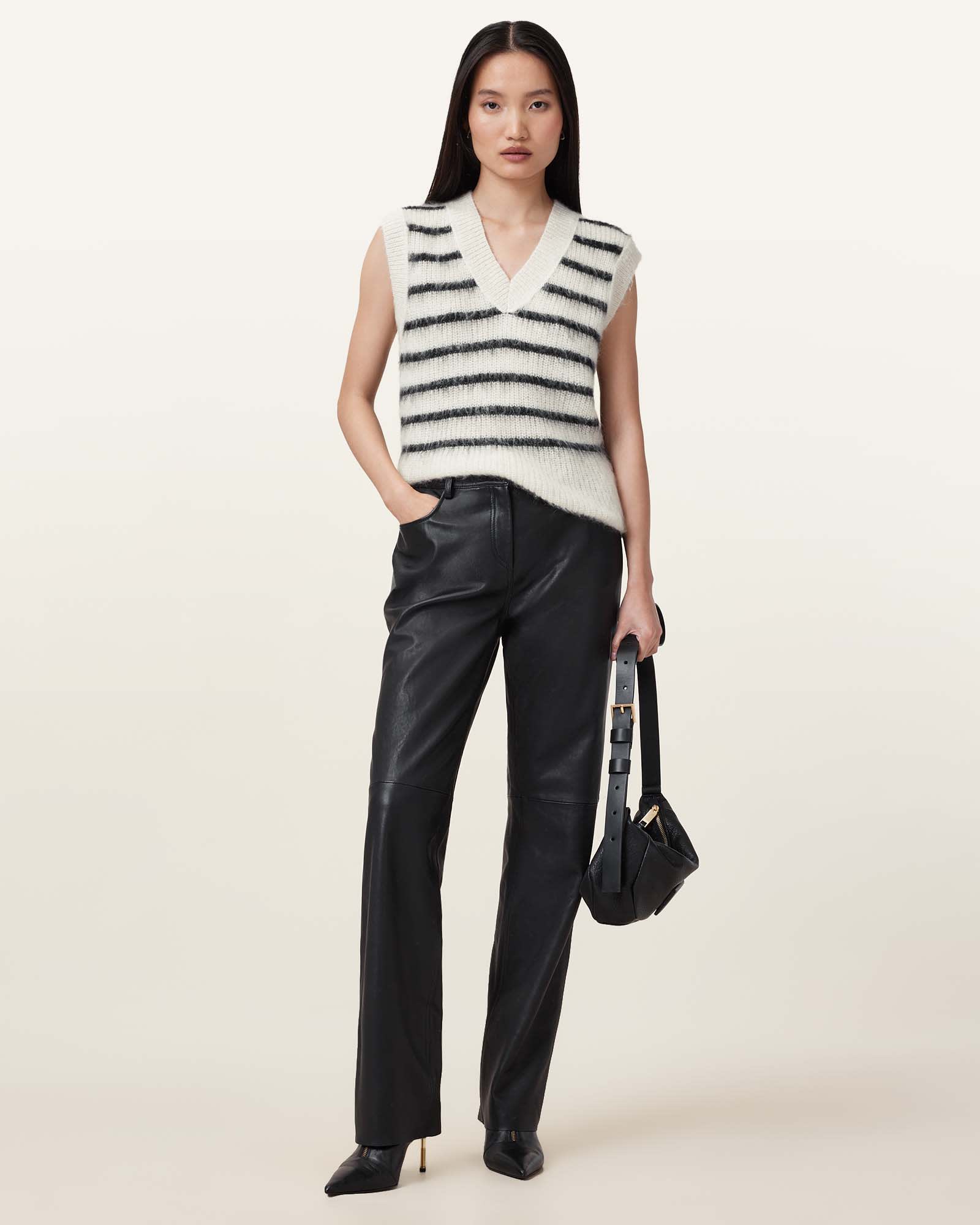 All Saints Riga Relaxed Fit Tank Top CHALK WHITE/BLACK