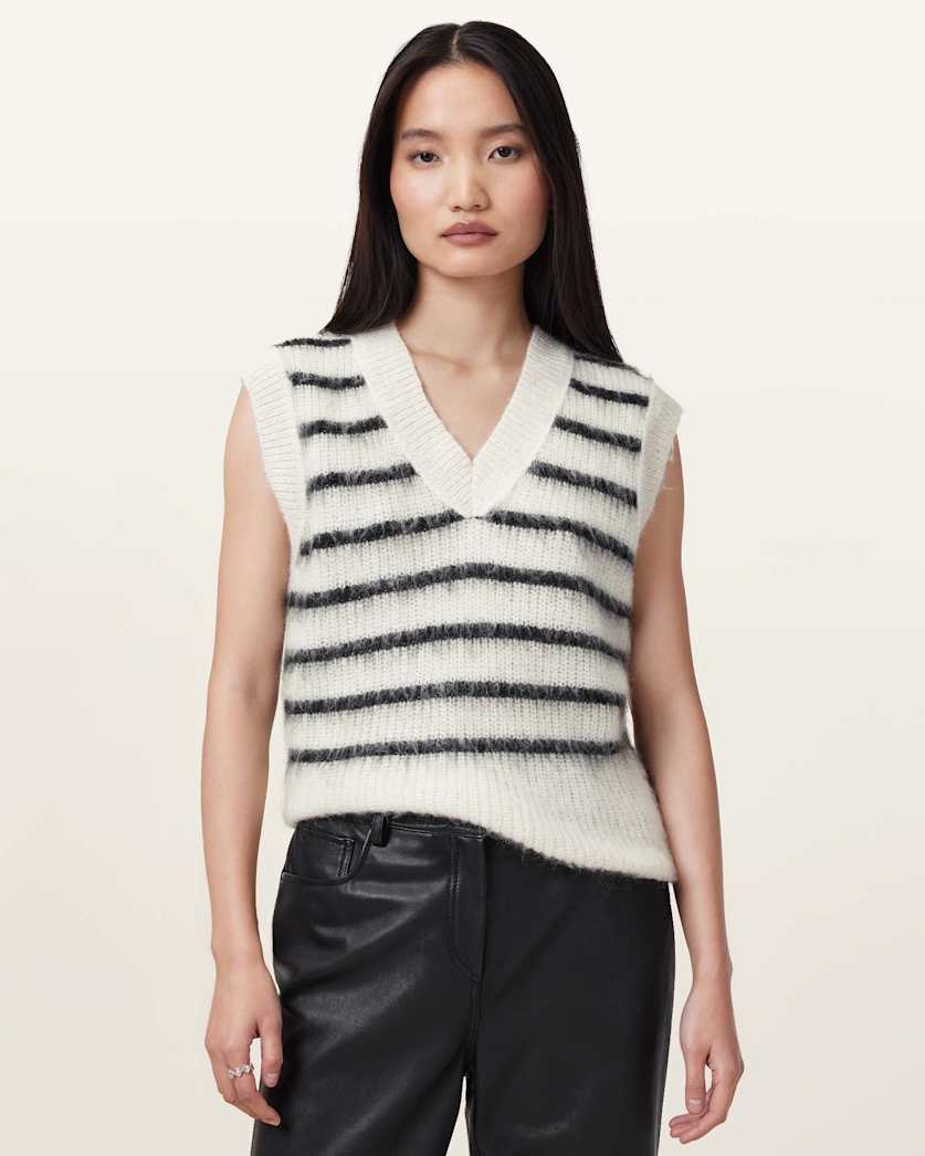 all saints Riga Relaxed Fit Tank Top CHALK WHITE/BLACK